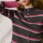 Striped Button-Neck Sweater