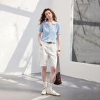 Contrast-Trim Short-Sleeve Knit Cardigan