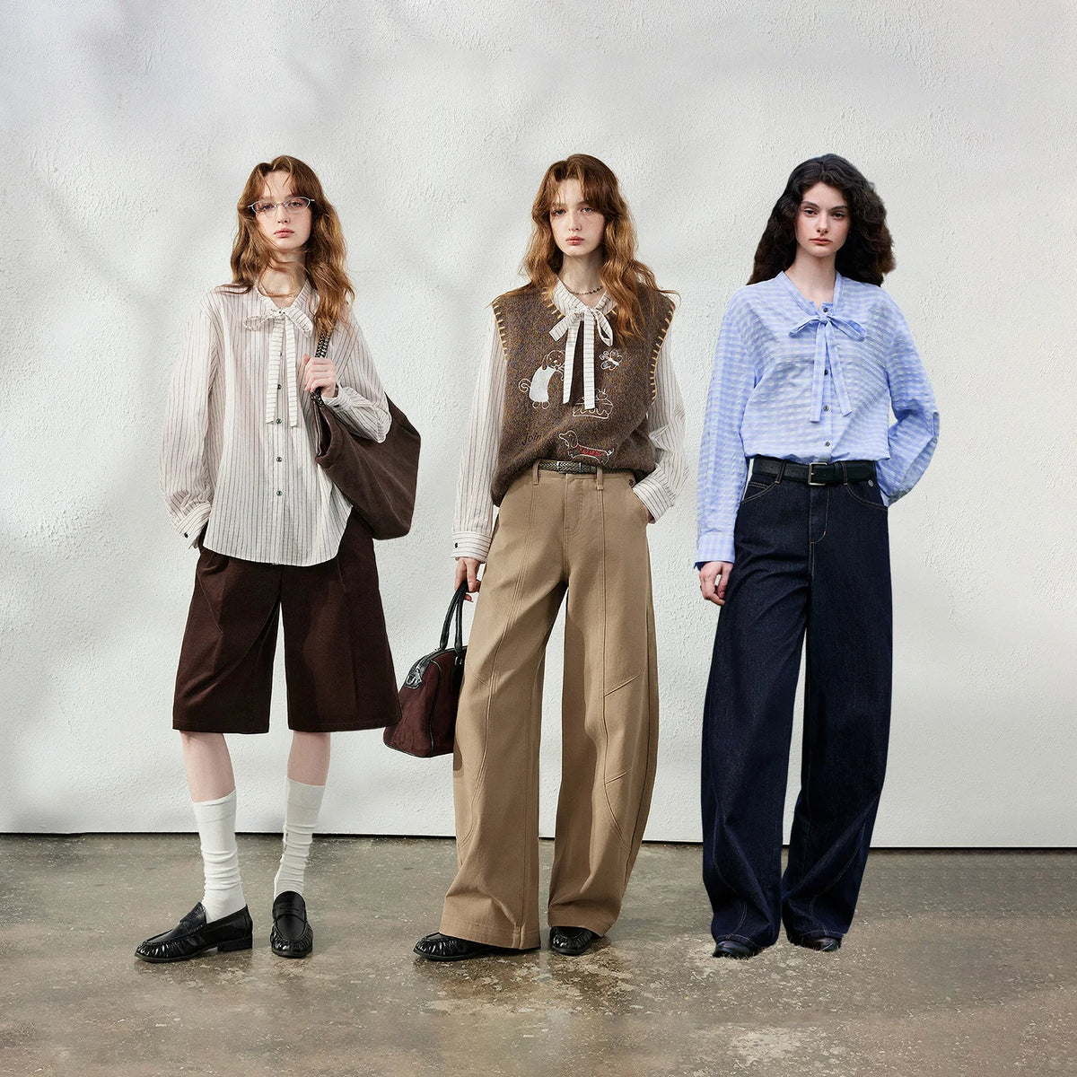 Striped Tie-Neck Button-Front Blouse