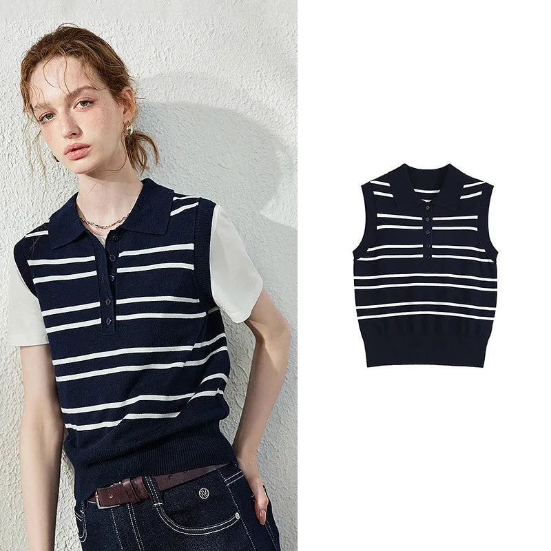 Striped Sleeveless Knit Polo