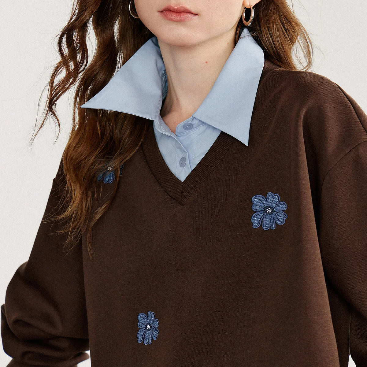 Floral-Detail Layered-Look Sweatshirt
