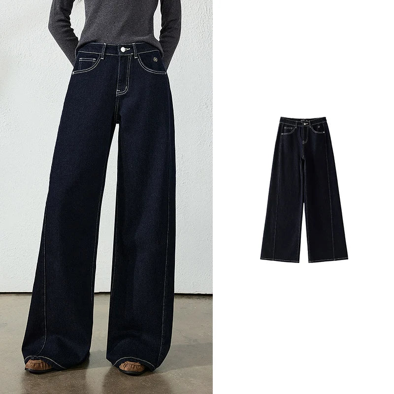 Contrast-Stitch Wide-Leg Jeans