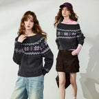 Fair Isle Off-Shoulder Knit Top