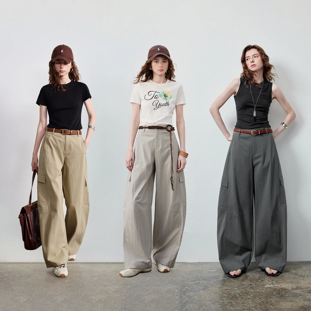 Cargo-Pocket Curved-Leg Pants