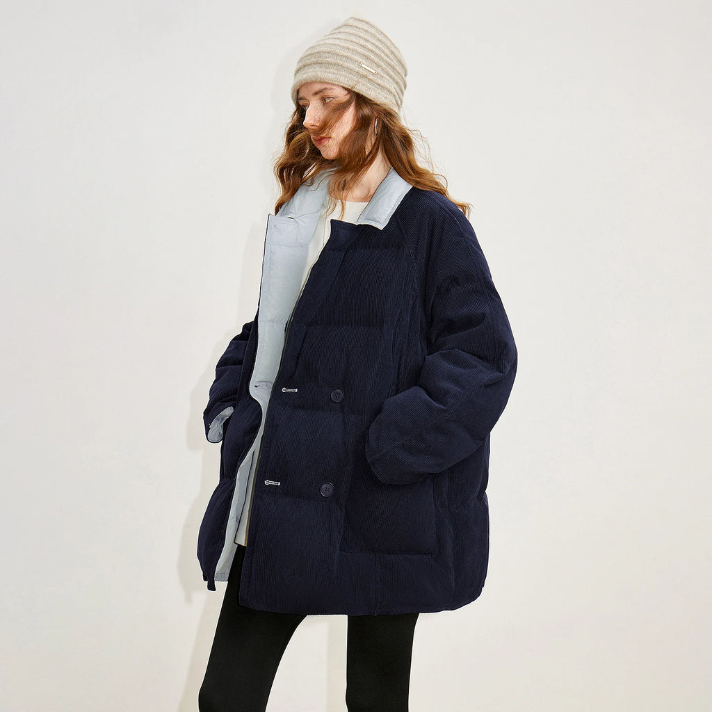 Contrast-Collar Quilted Jacket