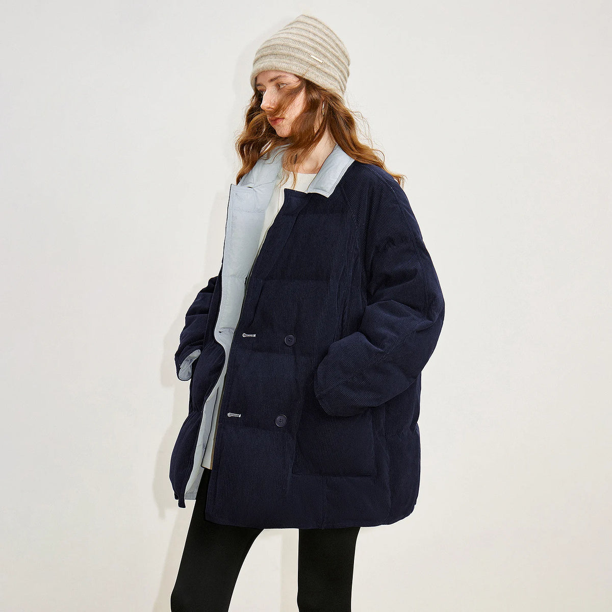 Contrast-Collar Quilted Jacket