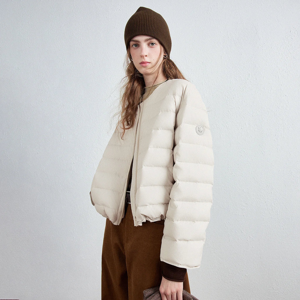 Collarless Zip Puffer Jacket