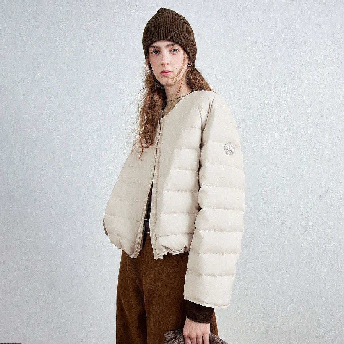 Collarless Zip Puffer Jacket