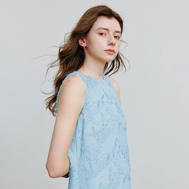 Layered-Look Pleated Sleeveless Dress