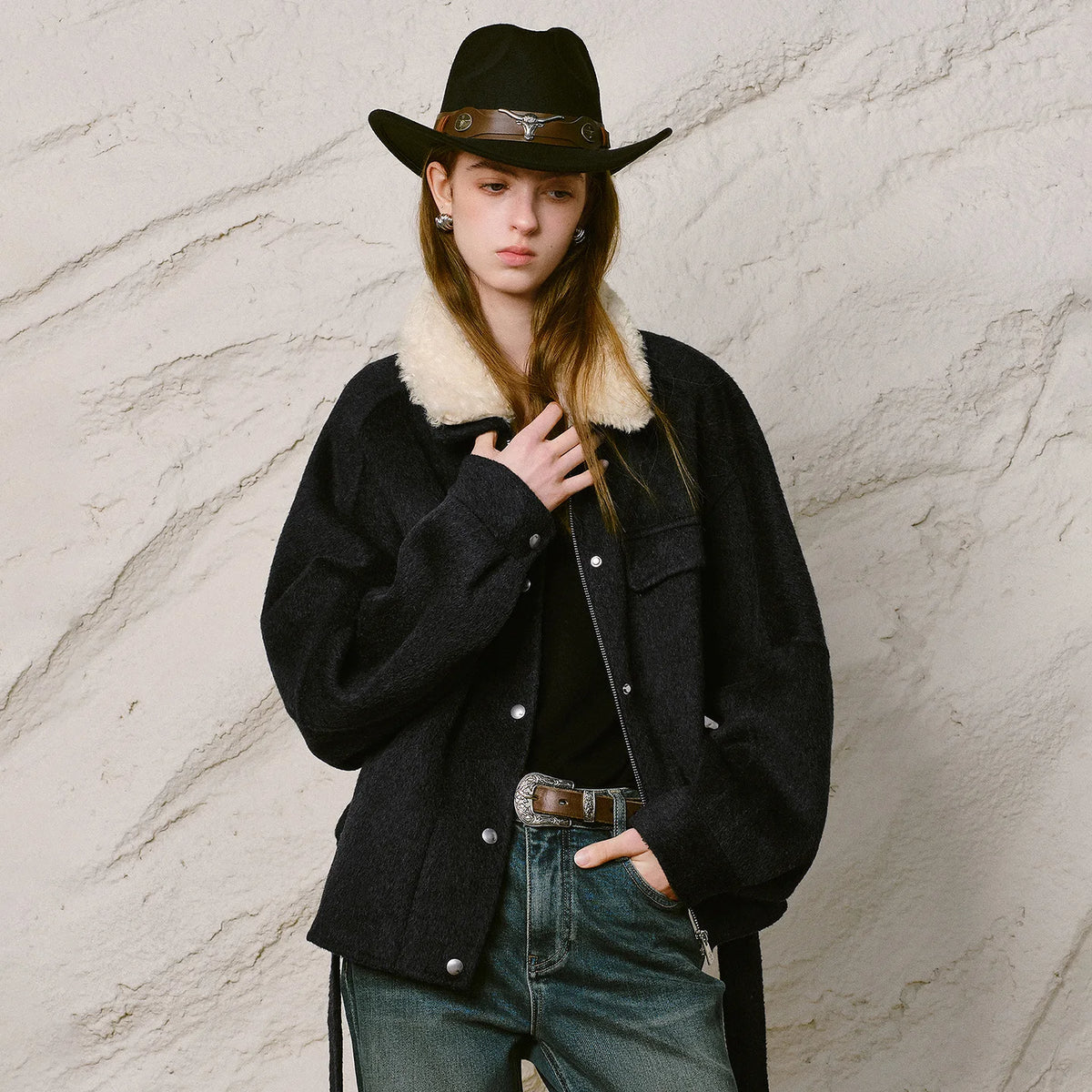 Textured-Collar Relaxed Jacket