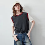 Layered-Look Contrast-Trim Knit Tee