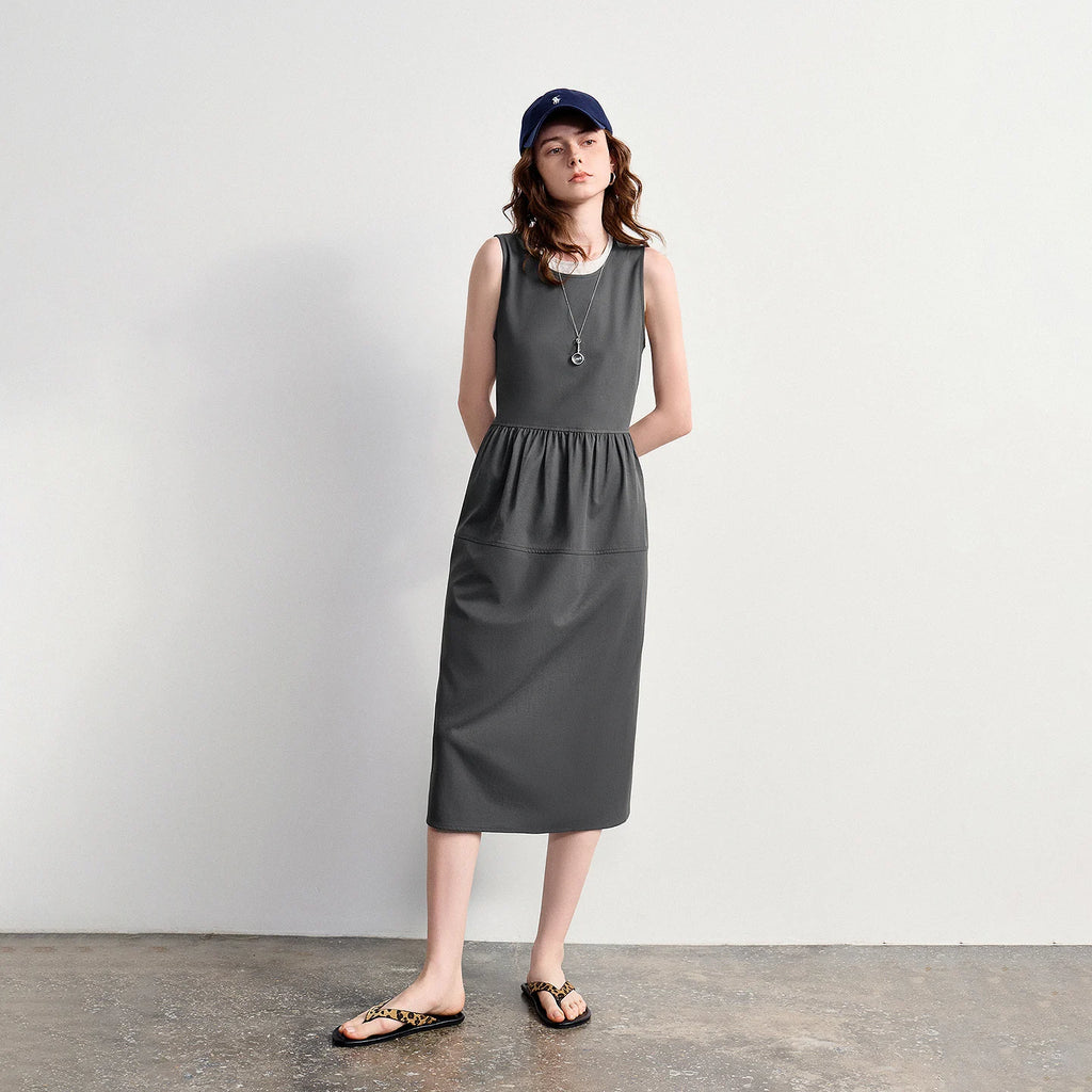 Sleeveless Gathered-Waist Midi Dress
