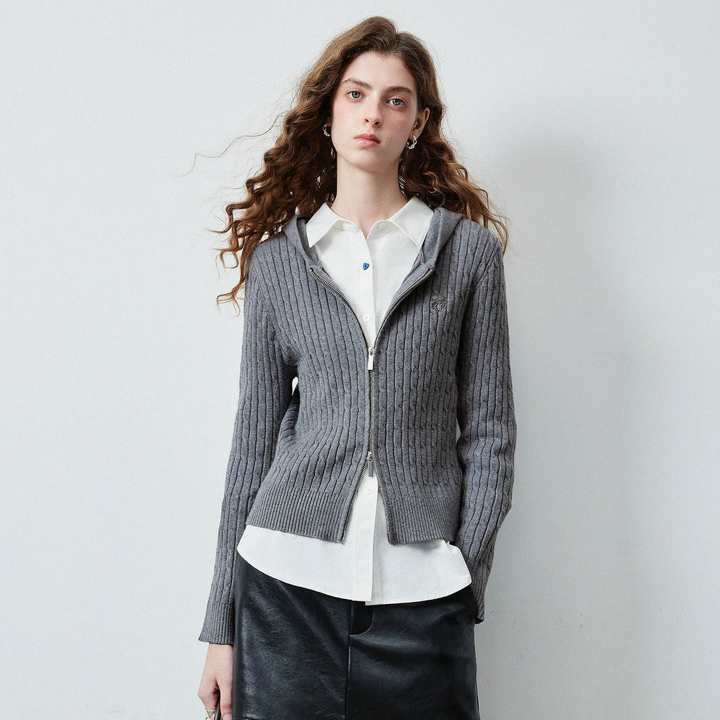 Ribbed Hooded Zip Cardigan