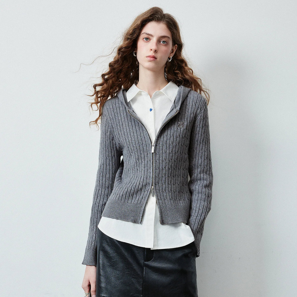 Ribbed Hooded Zip Cardigan