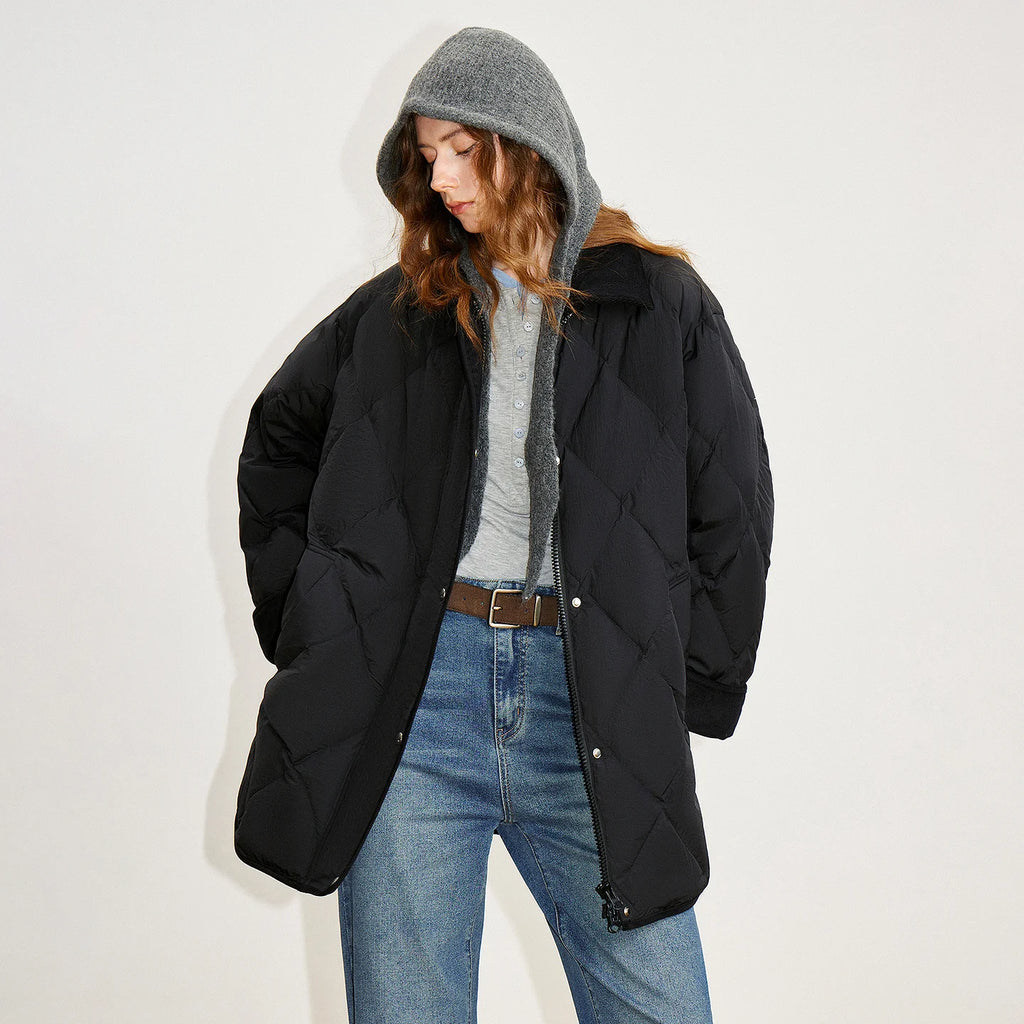 Diamond-Quilted Contrast-Collar Jacket