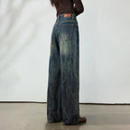 Crackled-Wash Wide-Leg Jeans