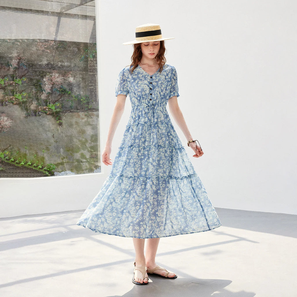 Floral Tiered V-Neck Midi Dress