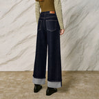 Motif-Cuff Wide-Leg Jeans
