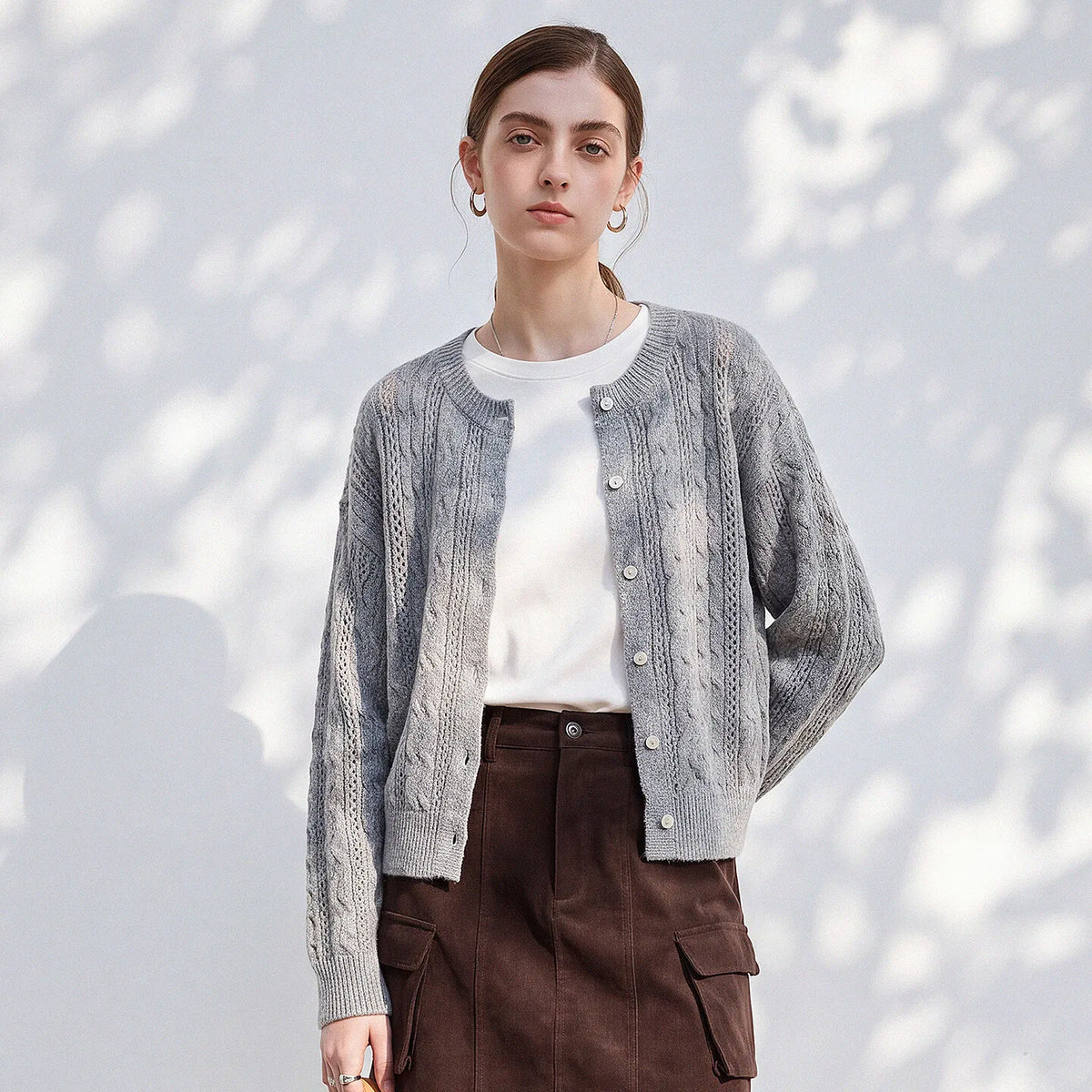 Cropped Cable-Knit Cardigan