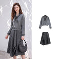 Cardigan and Plaid Skirt Set