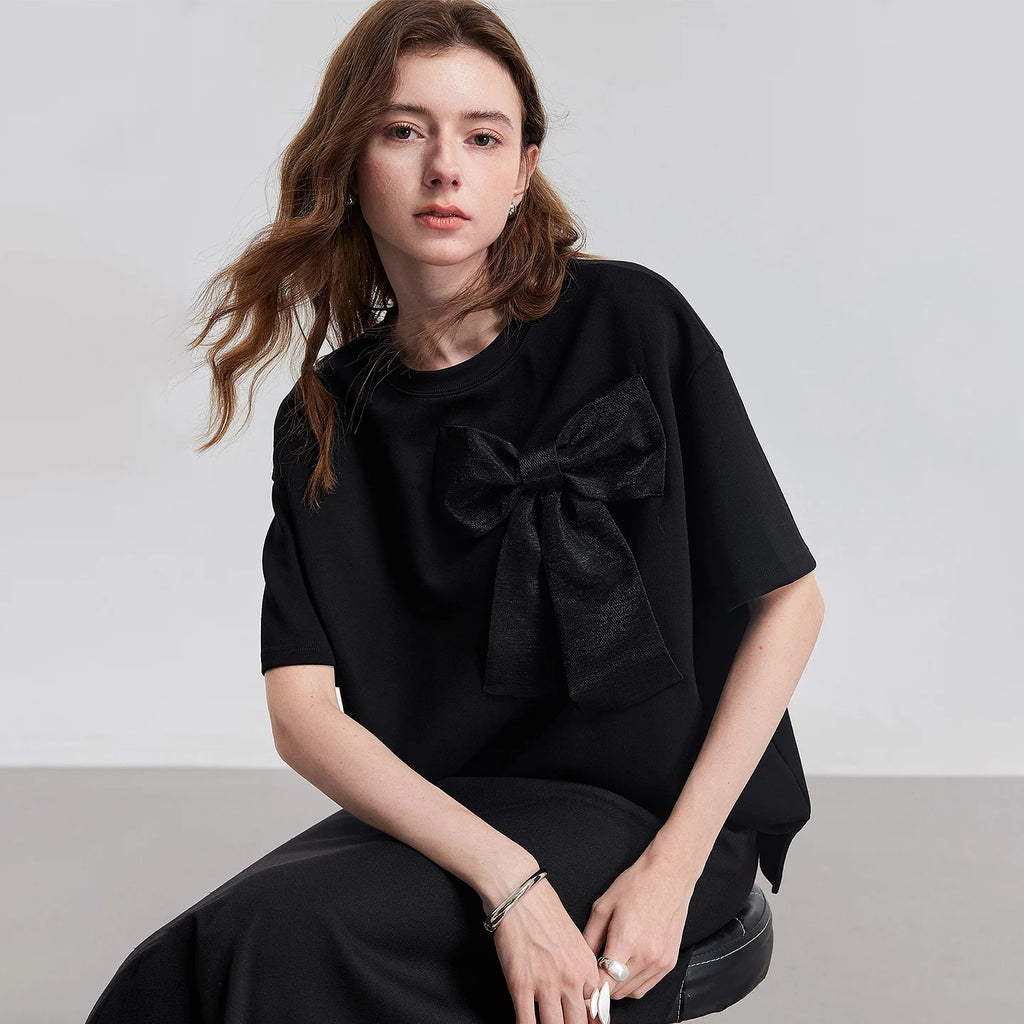 Bow-Detail Relaxed Crewneck Tee
