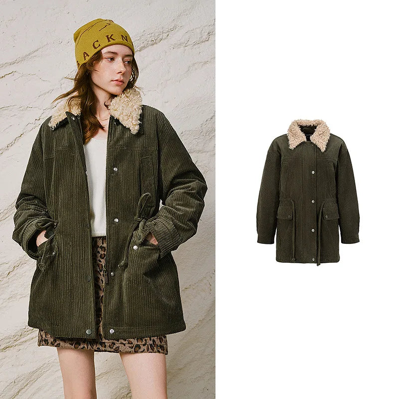 Shaggy-Collar Drawstring Jacket