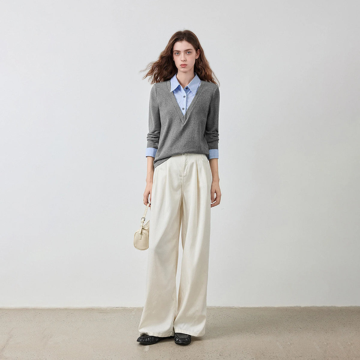 Layered-Look V-Neck Knit Top