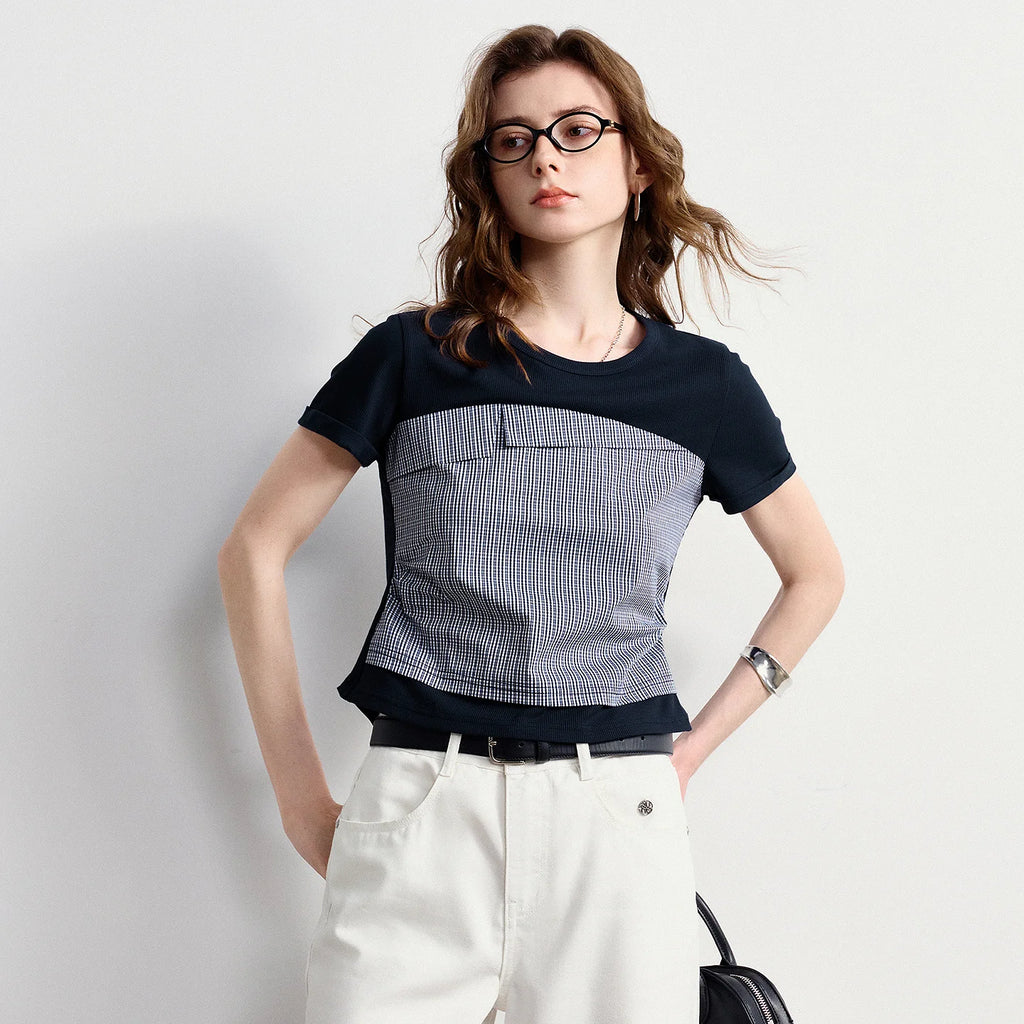 Layered-Look Plaid-Panel Tee