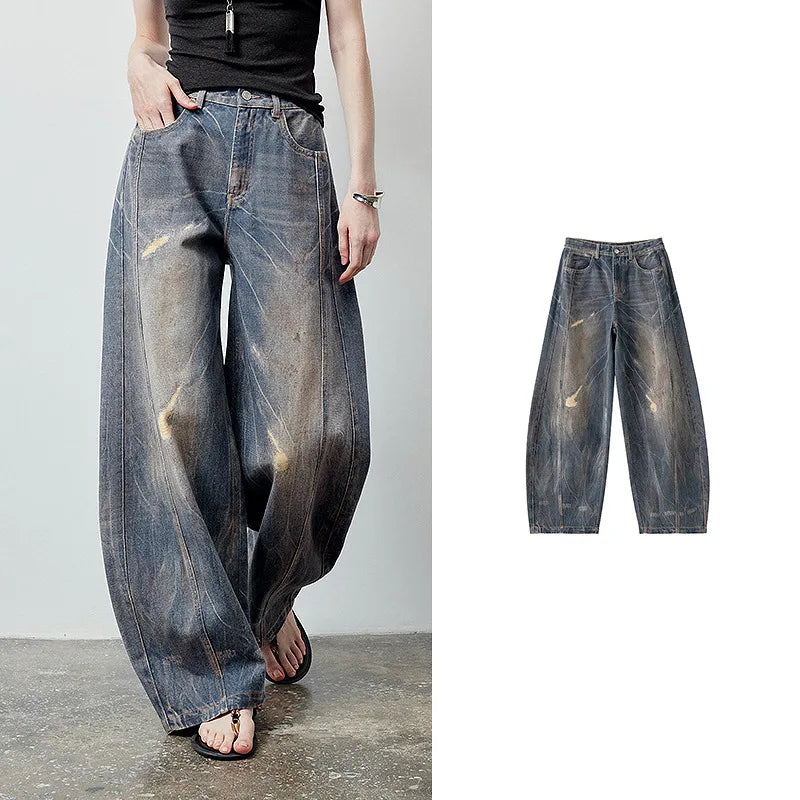 Faded Barrel-Leg Jeans