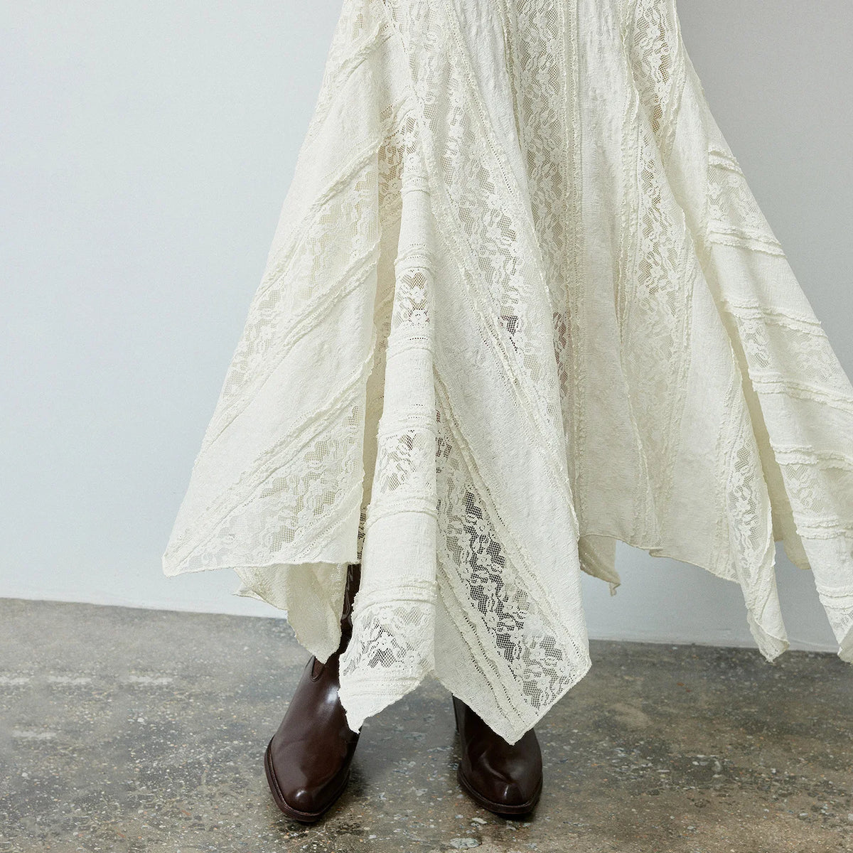Asymmetric Lace Midi Skirt