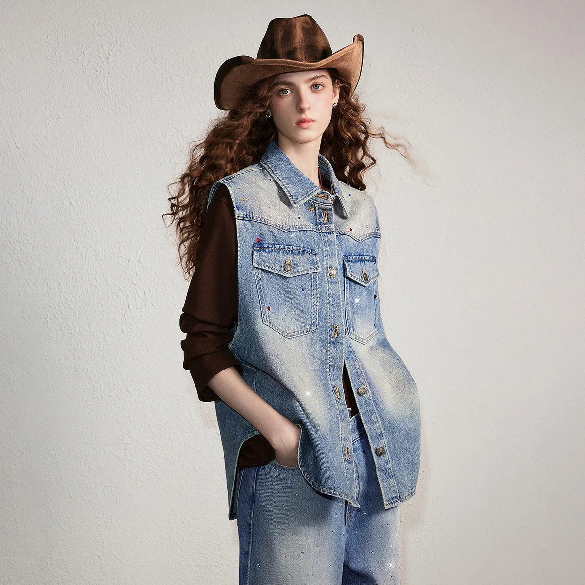 Longline Button-Front Denim Vest
