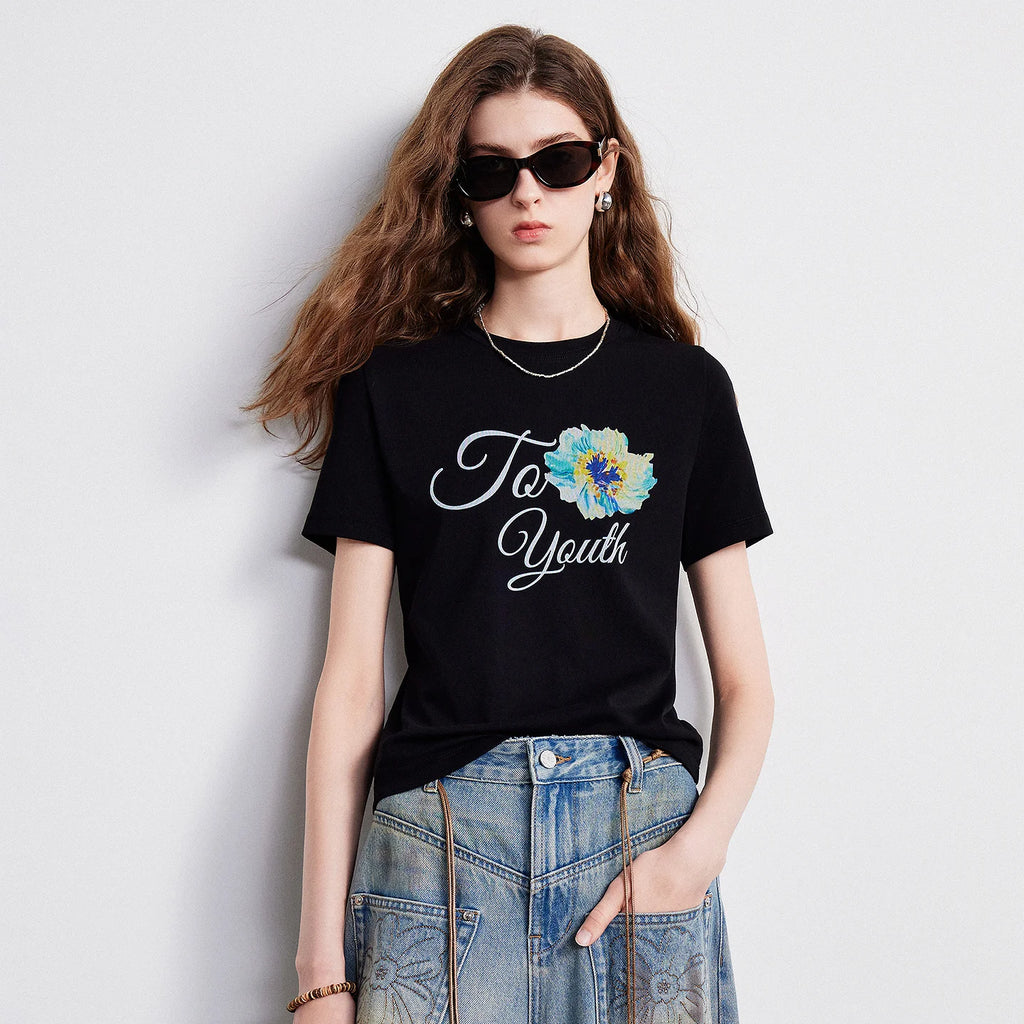 Floral Slogan Crewneck Tee