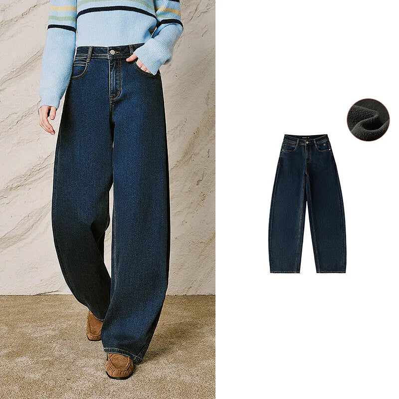 Curved-Leg Washed Jeans