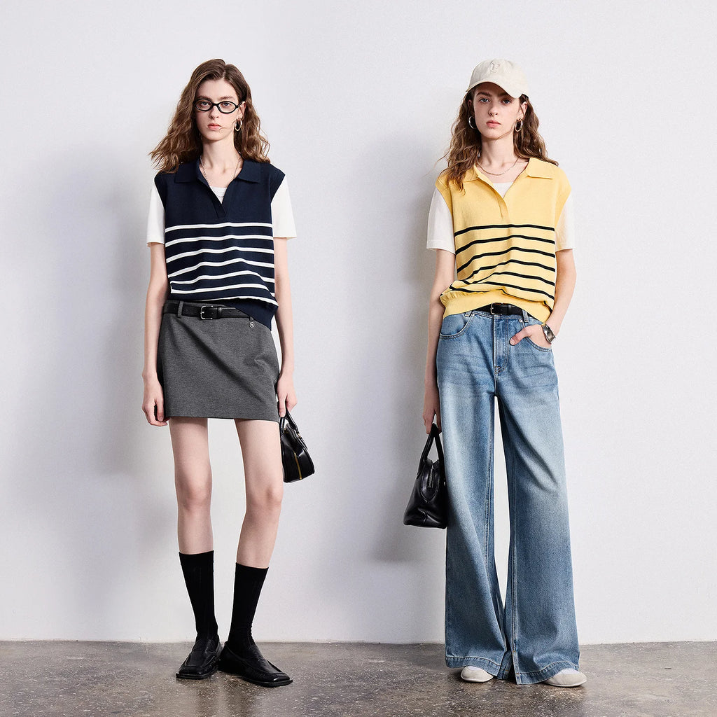 Layered-Look Striped Polo Top