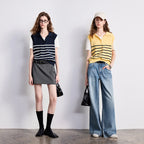 Layered-Look Striped Polo Top