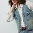 Cropped Denim Button-Front Vest