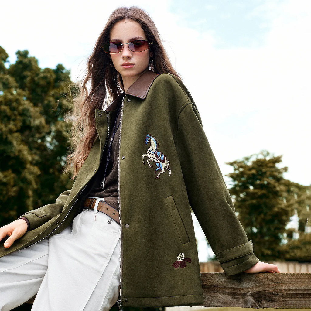 Motif-Detail Contrast-Collar Overshirt