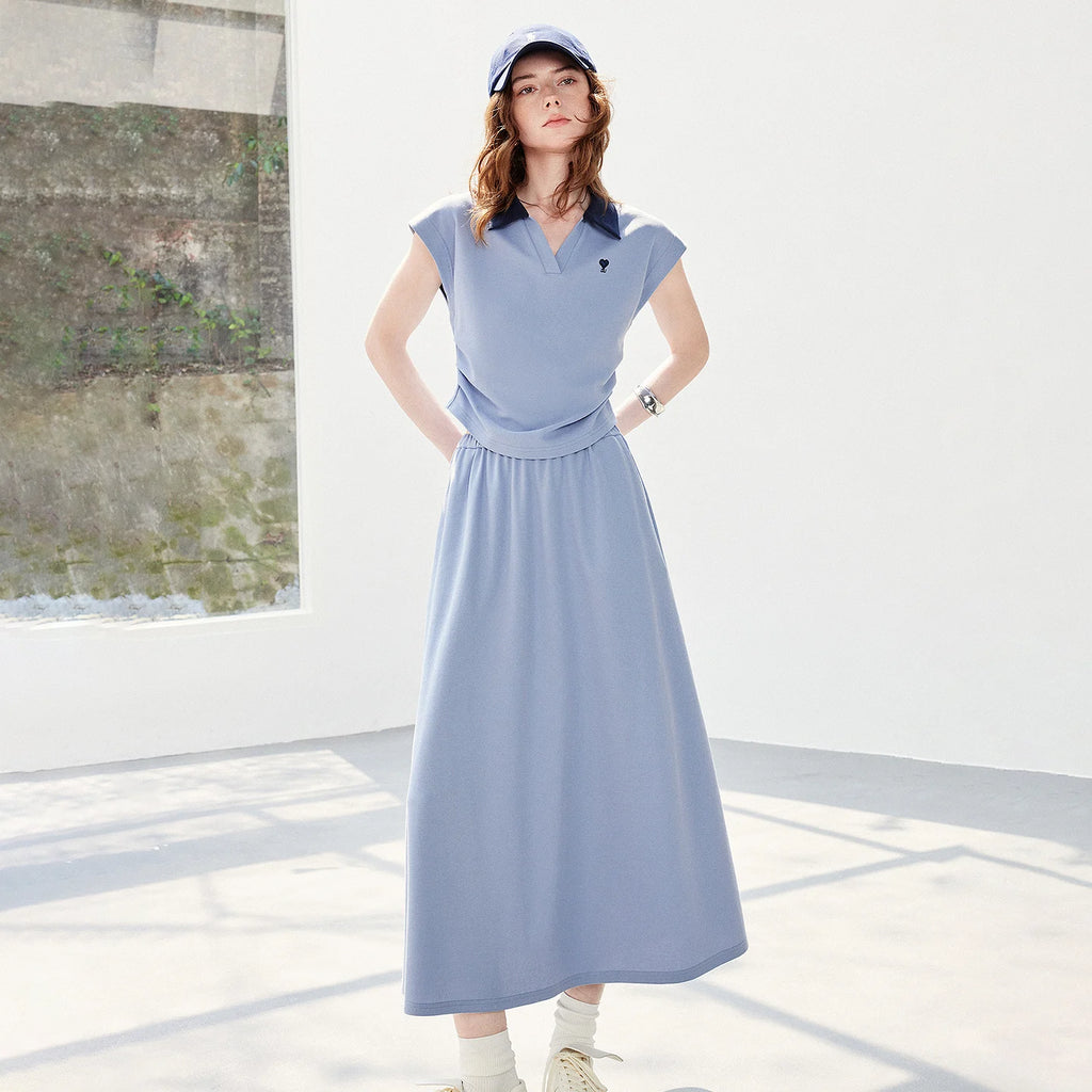 Polo Top and Midi Skirt Set