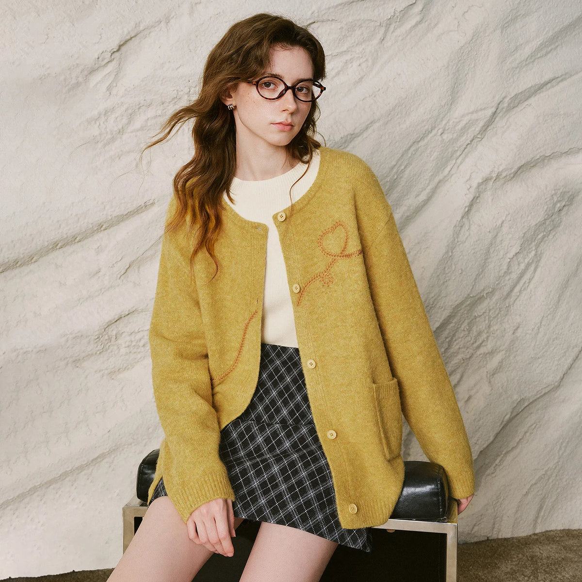 Heart Embroidered Knit Cardigan