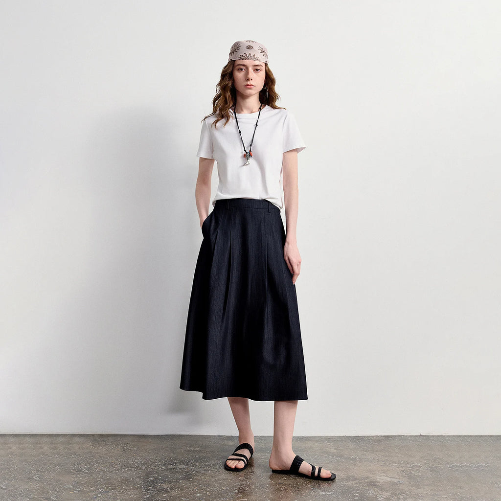 Pleated A-Line Midi Skirt