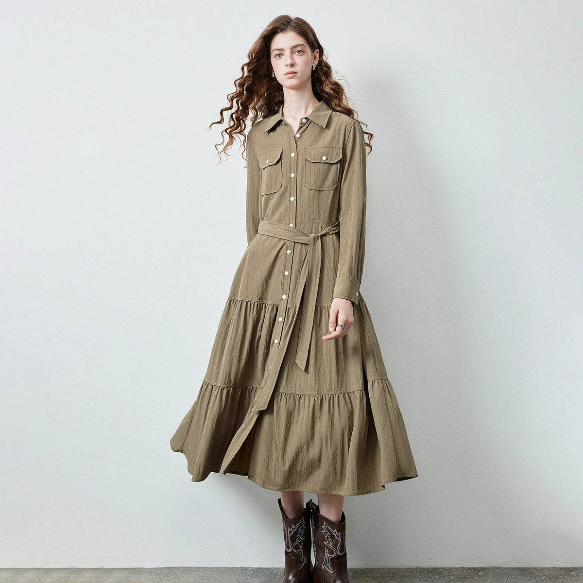 Tiered Utility Shirt Dress
