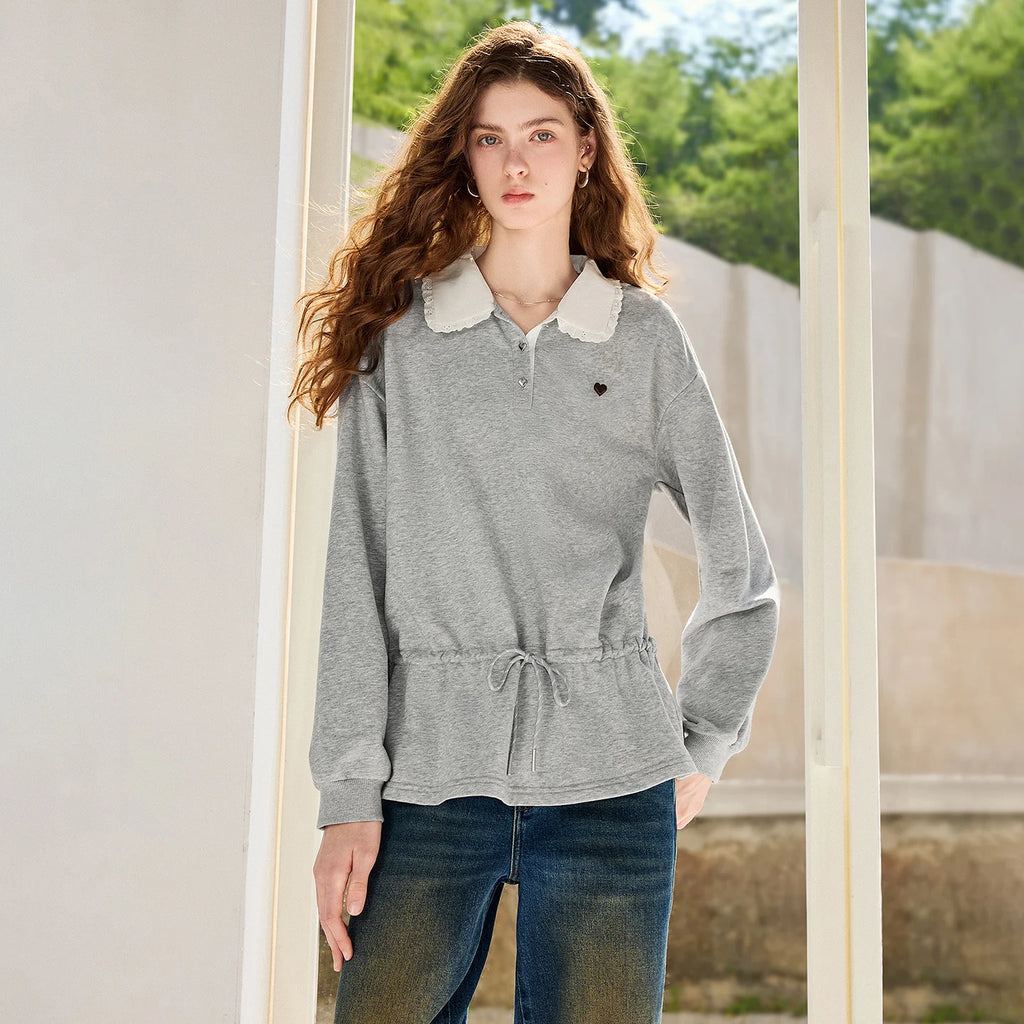 Scalloped-Collar Peplum Sweatshirt