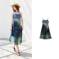 Watercolor-Print Long Slip Dress