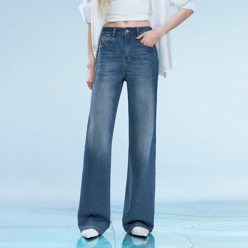 Wide-Leg Faded Jeans