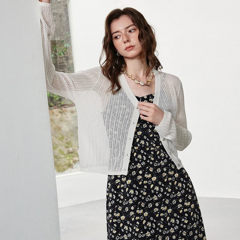 Sheer Textured V-Neck Cardigan
