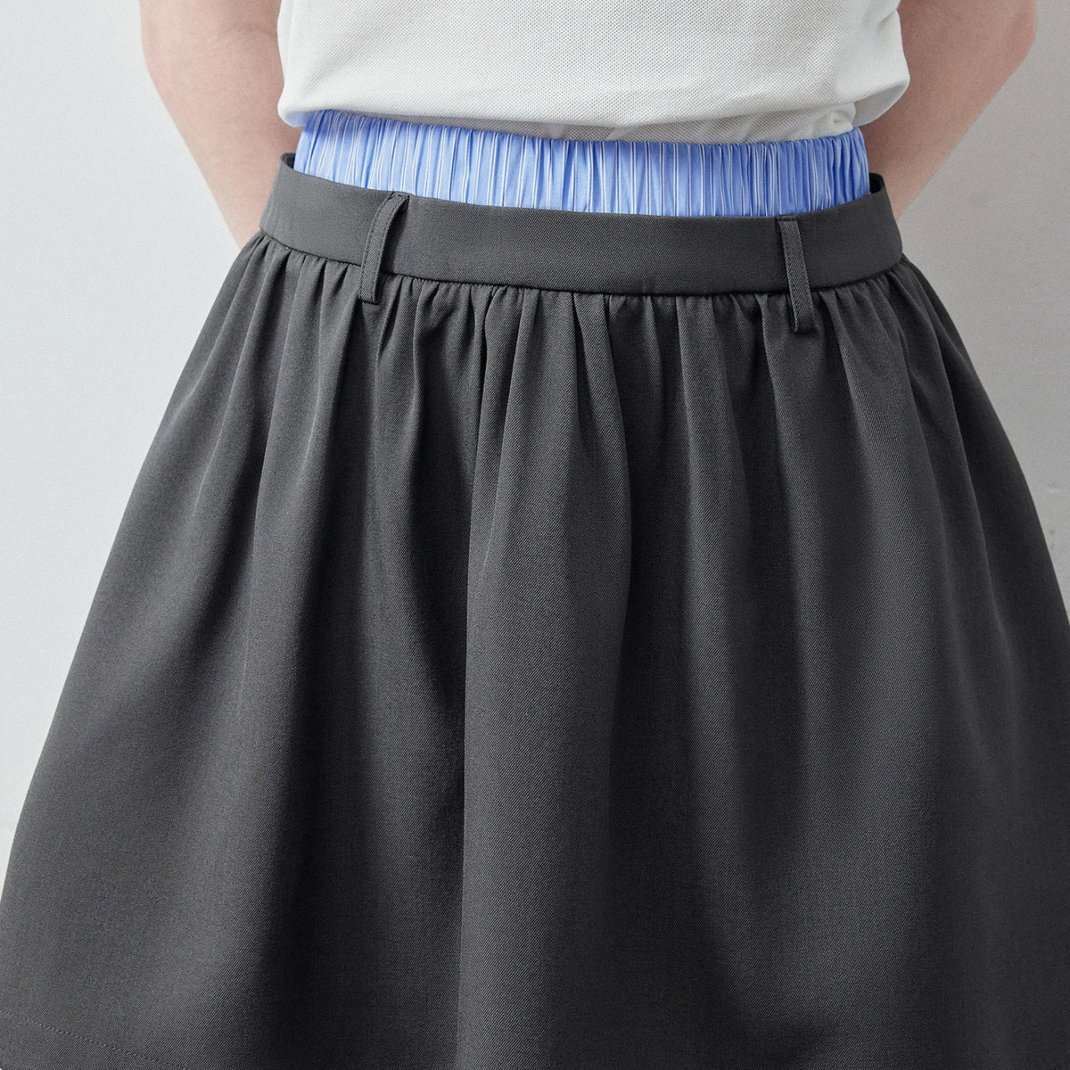 Layered-Waistband Flared Mini Skirt