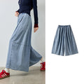 Elastic-Waist Cropped Wide-Leg Jeans