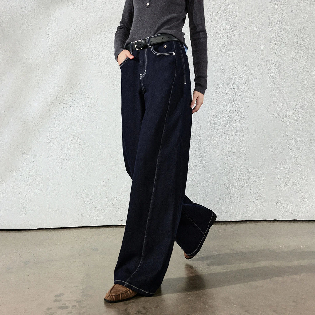 Contrast-Stitch Wide-Leg Jeans
