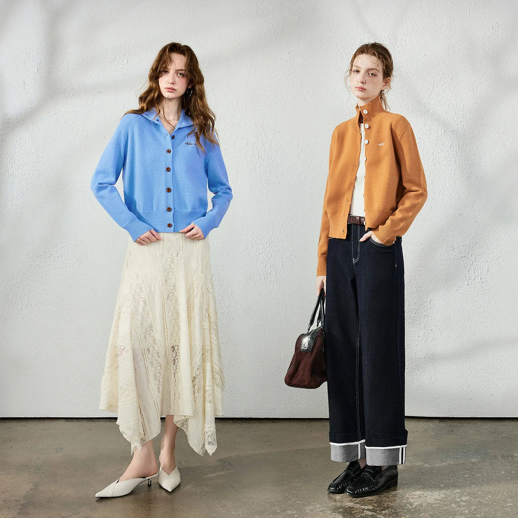 Stand-Collar Button Cardigan