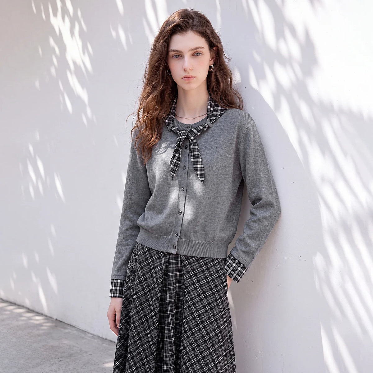 Cardigan and Plaid Skirt Set